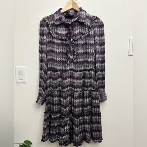 D&G Dolce & Gabbana Tiered Silk Long Sleeve Ruffle bib Mini Dress